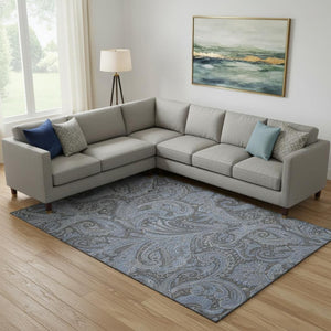 HomeRoots 8' X 10' Charcoal and Blue Paisley Area Rug – Stain-Resistant, UV Protected, Durable for Homes 654642