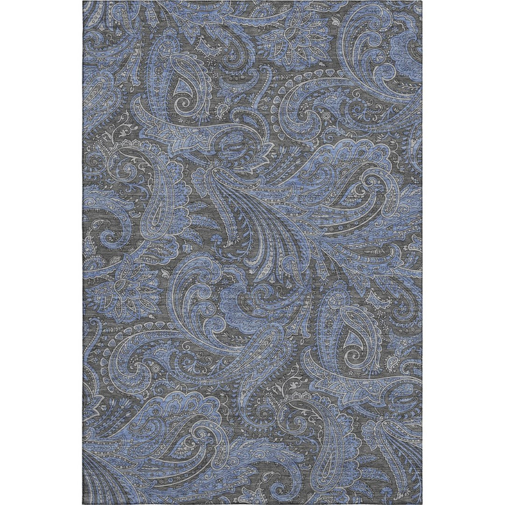 HomeRoots 9' X 12' Charcoal & Blue Paisley Area Rug – Washable, UV-Protected, Durable for Busy Homes & Style 654643