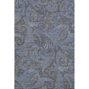 HomeRoots 9' X 12' Charcoal & Blue Paisley Area Rug – Washable, UV-Protected, Durable for Busy Homes & Style 654643