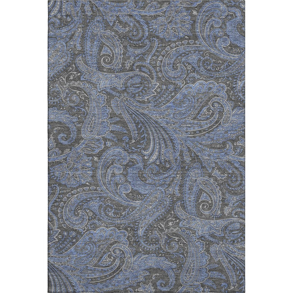 HomeRoots 9' X 12' Charcoal & Blue Paisley Area Rug – Washable, UV-Protected, Durable for Busy Homes & Style 654643