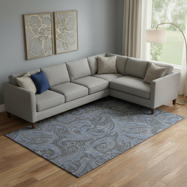 HomeRoots 9' X 12' Charcoal & Blue Paisley Area Rug – Washable, UV-Protected, Durable for Busy Homes & Style 654643