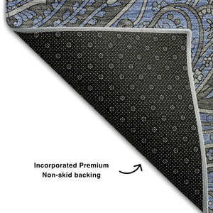 HomeRoots 10' X 14' Charcoal & Blue Paisley Washable Area Rug - Stain-Resistant, UV Protected, Stylish Design 654644