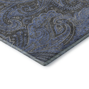 HomeRoots 10' X 14' Charcoal & Blue Paisley Washable Area Rug - Stain-Resistant, UV Protected, Stylish Design 654644