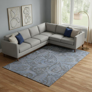 HomeRoots 10' X 14' Charcoal & Blue Paisley Washable Area Rug - Stain-Resistant, UV Protected, Stylish Design 654644