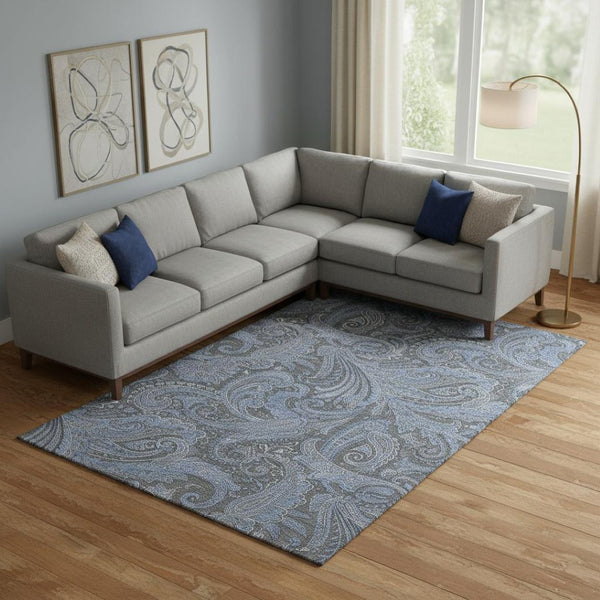 HomeRoots 10' X 14' Charcoal & Blue Paisley Washable Area Rug - Stain-Resistant, UV Protected, Stylish Design 654644