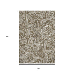 HomeRoots 5' X 8' Chocolate and Ivory Paisley Area Rug - Stylish, Washable, UV-Protected for Everyday Living 654646
