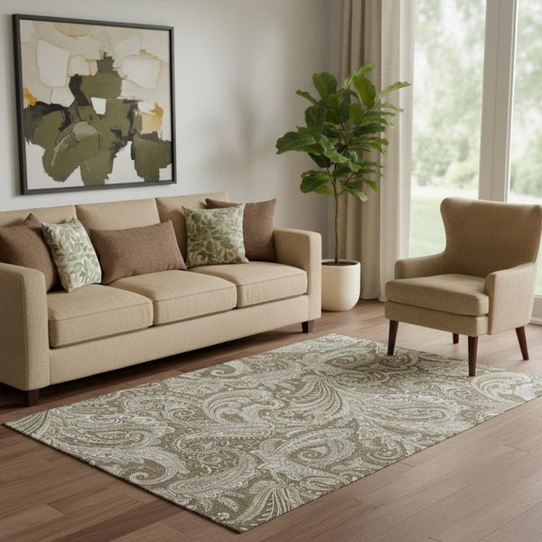 HomeRoots 5' X 8' Chocolate and Ivory Paisley Area Rug - Stylish, Washable, UV-Protected for Everyday Living 654646