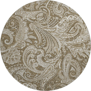 HomeRoots 8' Chocolate and Ivory Paisley Round Rug - Washable, UV Protected, Stain Resistant for Every Home 654647