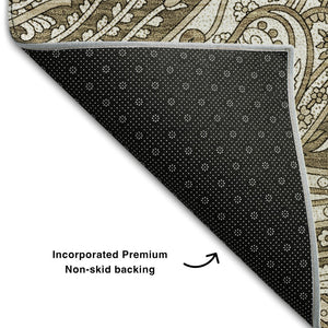HomeRoots 8' Chocolate and Ivory Paisley Round Rug - Washable, UV Protected, Stain Resistant for Every Home 654647