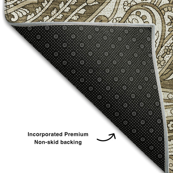 HomeRoots 8' Chocolate and Ivory Paisley Round Rug - Washable, UV Protected, Stain Resistant for Every Home 654647