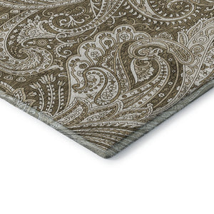 HomeRoots 8' Chocolate and Ivory Paisley Round Rug - Washable, UV Protected, Stain Resistant for Every Home 654647