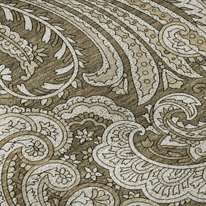 HomeRoots 8' Chocolate and Ivory Paisley Round Rug - Washable, UV Protected, Stain Resistant for Every Home 654647