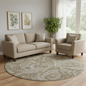 HomeRoots 8' Chocolate and Ivory Paisley Round Rug - Washable, UV Protected, Stain Resistant for Every Home 654647