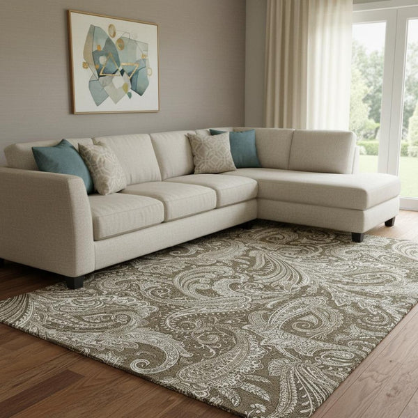 HomeRoots 8' X 10' Durable Chocolate & Ivory Paisley Area Rug - Washable, UV Protected, Stain Resistant Design! 654648