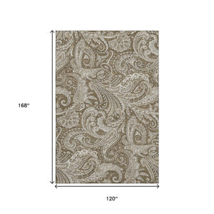 HomeRoots 10' X 14' Chocolate and Ivory Paisley Washable Area Rug - Durable, UV Protected, Stylish Foundation for Homes 654650
