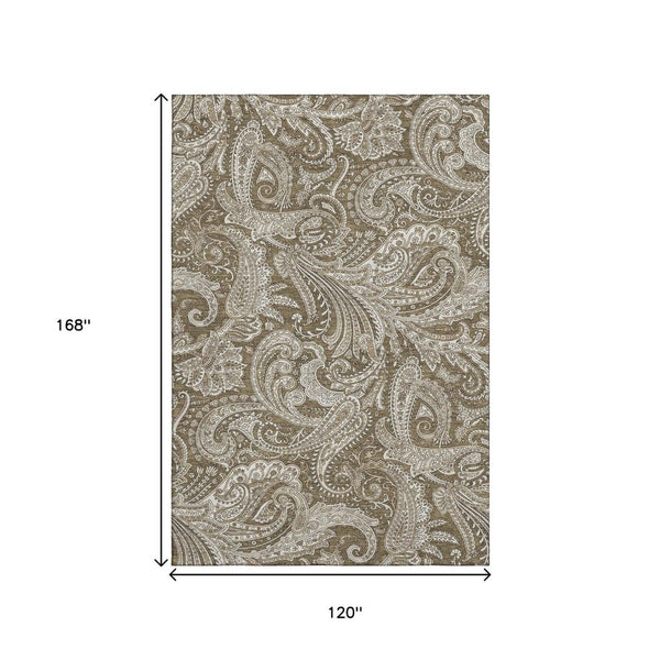 HomeRoots 10' X 14' Chocolate and Ivory Paisley Washable Area Rug - Durable, UV Protected, Stylish Foundation for Homes 654650