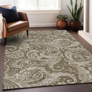 HomeRoots 10' X 14' Chocolate and Ivory Paisley Washable Area Rug - Durable, UV Protected, Stylish Foundation for Homes 654650