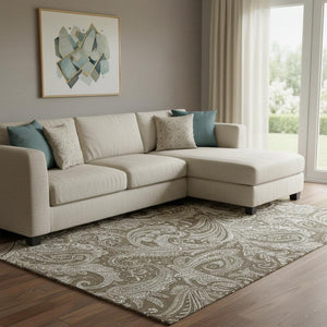 HomeRoots 10' X 14' Chocolate and Ivory Paisley Washable Area Rug - Durable, UV Protected, Stylish Foundation for Homes 654650
