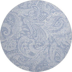 HomeRoots 8' Denim Blue & Ivory Paisley Round Rug - Washable, Stain-Resistant, UV Protected for Versatile Spaces 654653