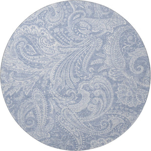 HomeRoots 8' Denim Blue & Ivory Paisley Round Rug - Washable, Stain-Resistant, UV Protected for Versatile Spaces 654653