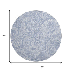 HomeRoots 8' Denim Blue & Ivory Paisley Round Rug - Washable, Stain-Resistant, UV Protected for Versatile Spaces 654653