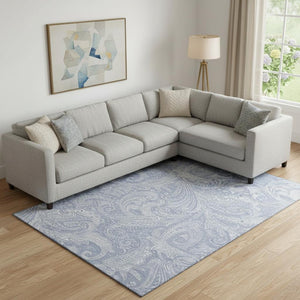 HomeRoots 8' X 10' Denim Blue & Ivory Paisley Washable Area Rug - Durable, Stain-Resistant, UV Protected Décor 654654