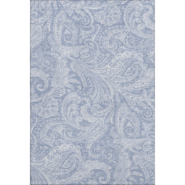 HomeRoots 8' X 10' Denim Blue & Ivory Paisley Washable Area Rug - Durable, Stain-Resistant, UV Protected Décor 654654