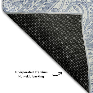 HomeRoots 8' X 10' Denim Blue & Ivory Paisley Washable Area Rug - Durable, Stain-Resistant, UV Protected Décor 654654