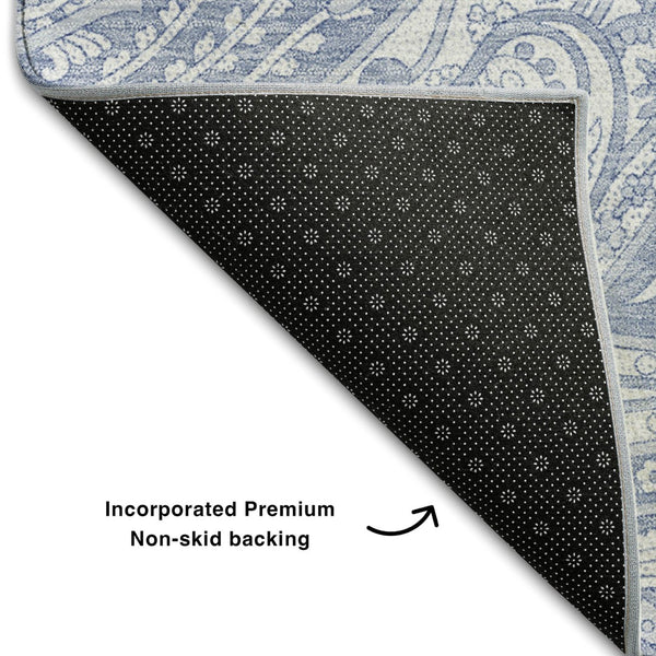 HomeRoots 8' X 10' Denim Blue & Ivory Paisley Washable Area Rug - Durable, Stain-Resistant, UV Protected Décor 654654