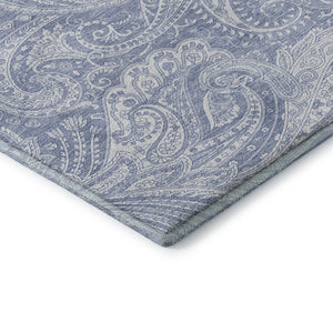 HomeRoots 8' X 10' Denim Blue & Ivory Paisley Washable Area Rug - Durable, Stain-Resistant, UV Protected Décor 654654