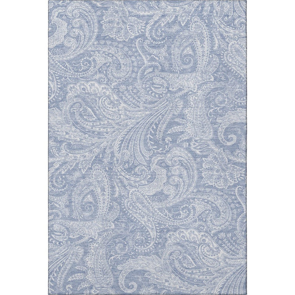 HomeRoots 8' X 10' Denim Blue & Ivory Paisley Washable Area Rug - Durable, Stain-Resistant, UV Protected Décor 654654