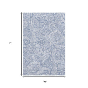 HomeRoots 8' X 10' Denim Blue & Ivory Paisley Washable Area Rug - Durable, Stain-Resistant, UV Protected Décor 654654