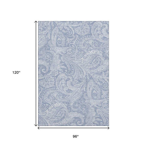 HomeRoots 8' X 10' Denim Blue & Ivory Paisley Washable Area Rug - Durable, Stain-Resistant, UV Protected Décor 654654