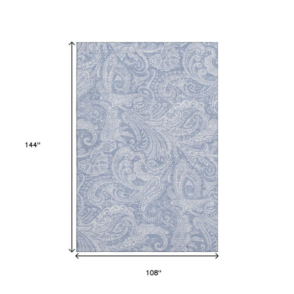 HomeRoots 9' X 12' Denim Blue and Ivory Paisley Area Rug – Washable, UV-Resistant, Perfect for Any Room! 654655