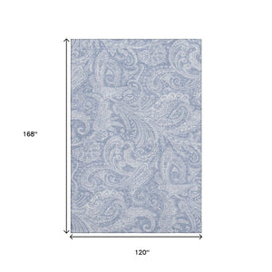 HomeRoots 10' Denim Blue and Ivory Paisley Area Rug – Washable, UV Protected, Perfect for High-Traffic Spaces! 654656