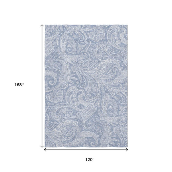 HomeRoots 10' Denim Blue and Ivory Paisley Area Rug – Washable, UV Protected, Perfect for High-Traffic Spaces! 654656