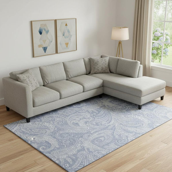 HomeRoots 10' Denim Blue and Ivory Paisley Area Rug – Washable, UV Protected, Perfect for High-Traffic Spaces! 654656