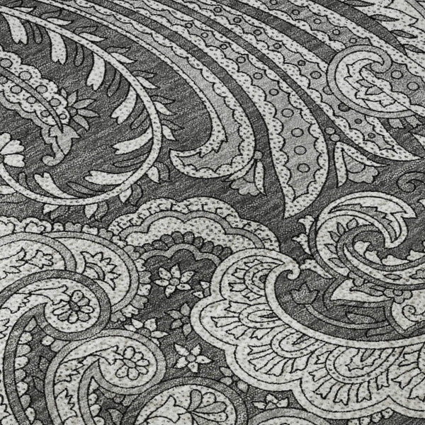 HomeRoots 8' Gray and Ivory Paisley Round Rug - Washable, UV-Protected, Stylish for High-Traffic Homes! 654659
