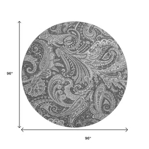 HomeRoots 8' Gray and Ivory Paisley Round Rug - Washable, UV-Protected, Stylish for High-Traffic Homes! 654659