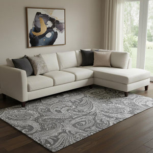 HomeRoots 8' X 10' Gray And Ivory Paisley Area Rug - Stylish, Washable, UV-Protected for Family-Friendly Spaces 654660