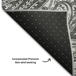 HomeRoots 8' X 10' Gray And Ivory Paisley Area Rug - Stylish, Washable, UV-Protected for Family-Friendly Spaces 654660