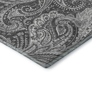 HomeRoots 8' X 10' Gray And Ivory Paisley Area Rug - Stylish, Washable, UV-Protected for Family-Friendly Spaces 654660