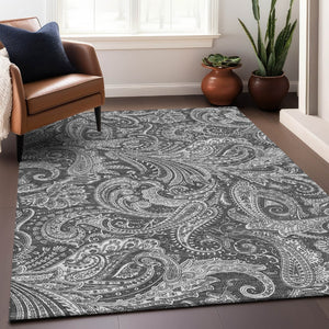 HomeRoots 8' X 10' Gray And Ivory Paisley Area Rug - Stylish, Washable, UV-Protected for Family-Friendly Spaces 654660