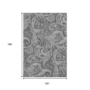 HomeRoots 10' X 14' Gray & Ivory Paisley Washable Area Rug - Stain Resistant, UV Protected & Elegant Design 654662