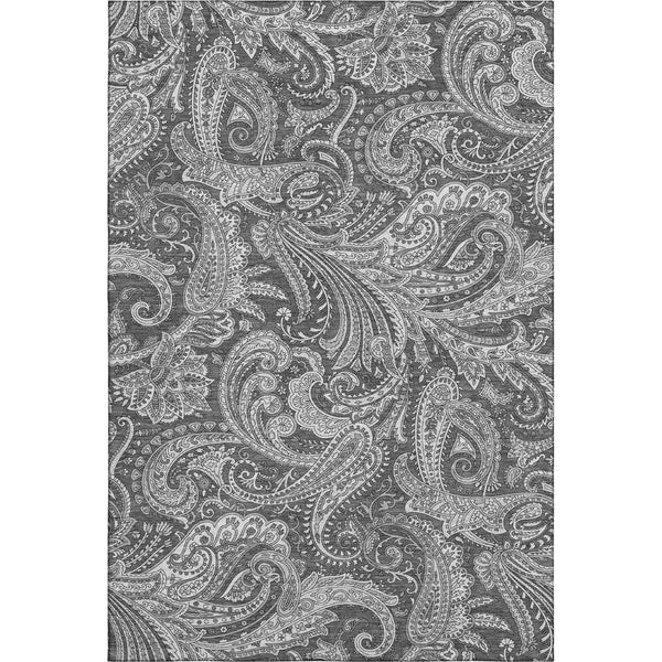 HomeRoots 10' X 14' Gray & Ivory Paisley Washable Area Rug - Stain Resistant, UV Protected & Elegant Design 654662