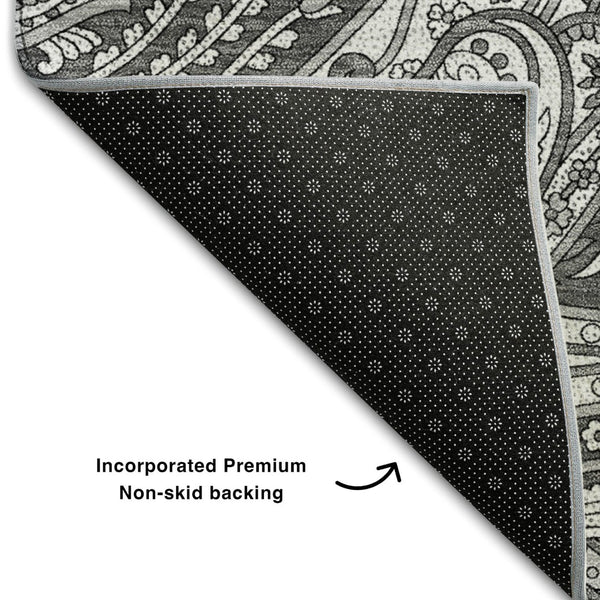 HomeRoots 10' X 14' Gray & Ivory Paisley Washable Area Rug - Stain Resistant, UV Protected & Elegant Design 654662