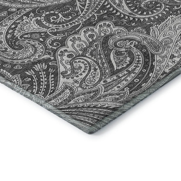 HomeRoots 10' X 14' Gray & Ivory Paisley Washable Area Rug - Stain Resistant, UV Protected & Elegant Design 654662