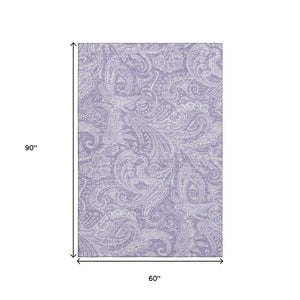 HomeRoots 5' X 8' Stylish Lavender & Ivory Paisley Area Rug - Durable, Stain-Resistant, UV Protected Design 654664