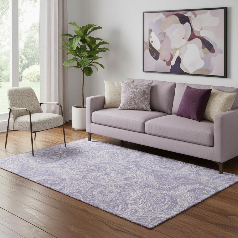 HomeRoots 5' X 8' Stylish Lavender & Ivory Paisley Area Rug - Durable, Stain-Resistant, UV Protected Design 654664