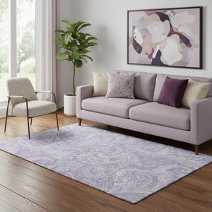 HomeRoots 5' X 8' Stylish Lavender & Ivory Paisley Area Rug - Durable, Stain-Resistant, UV Protected Design 654664